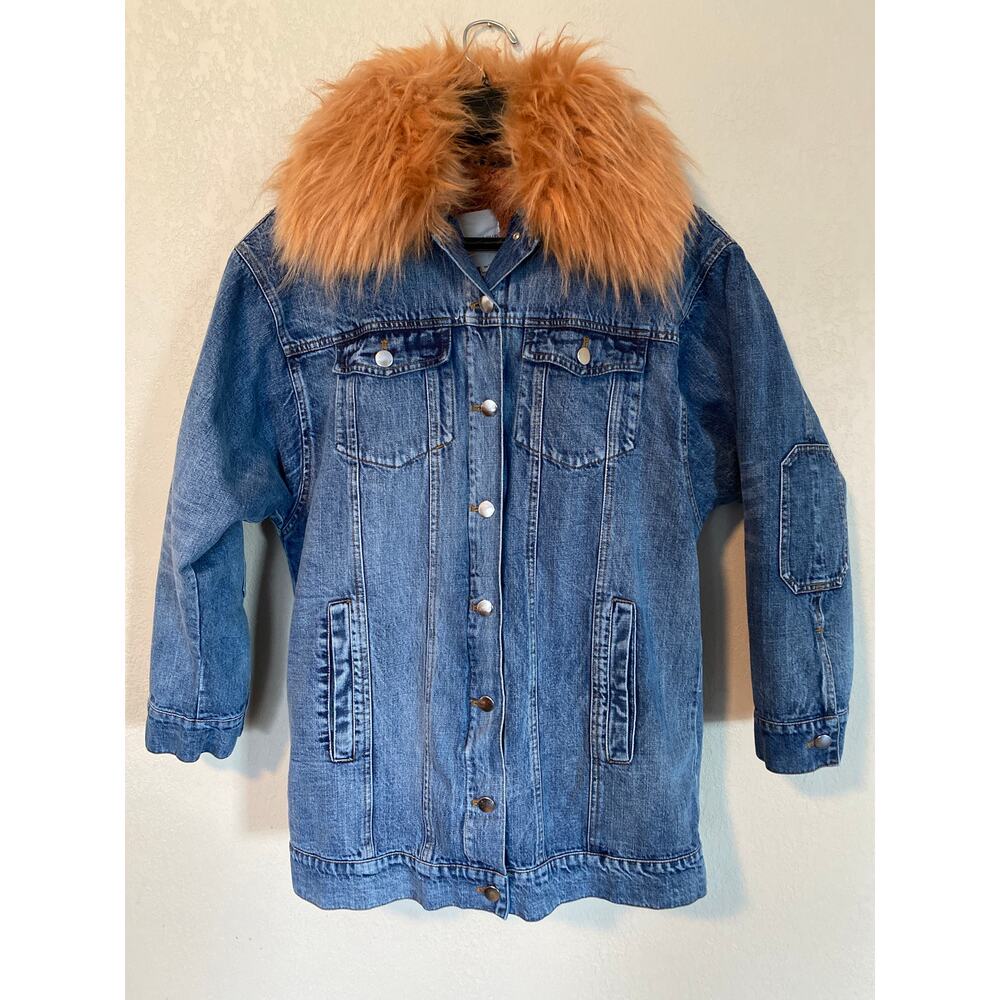 AVEC LES FILLES Women’s M Denim Trucker Jacket w/removable pink faux fur - Picture 3 of 11